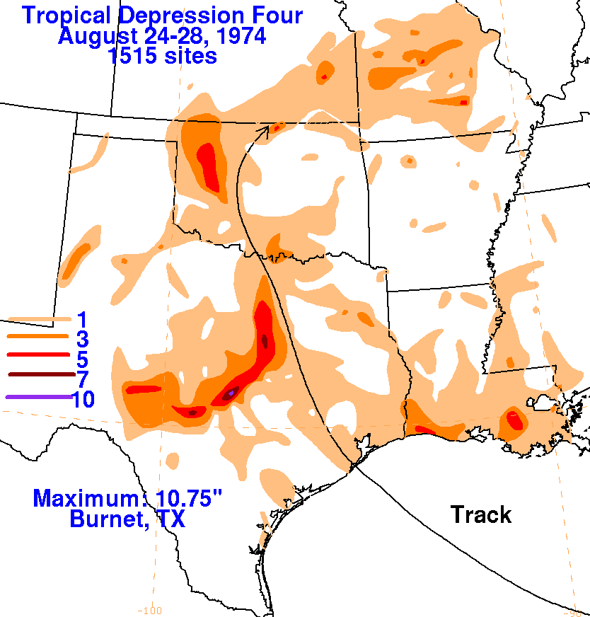 Tropical Depression Four (1974) Rainfall