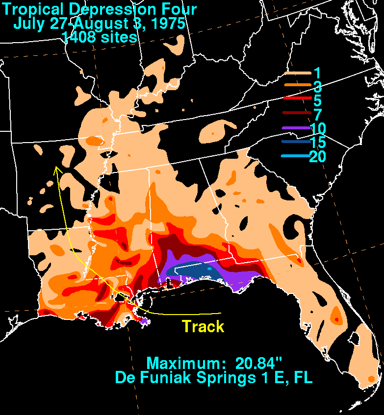 Tropical Depression Four (1975) Rainfall