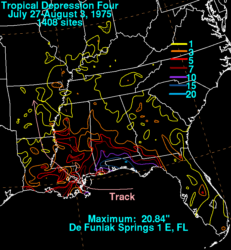 Tropical Depression Four (1975) Rainfall