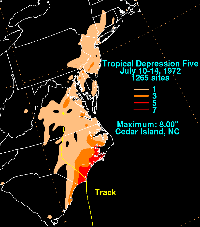 Tropical Depression Five (1972) Storm Total Rainfall