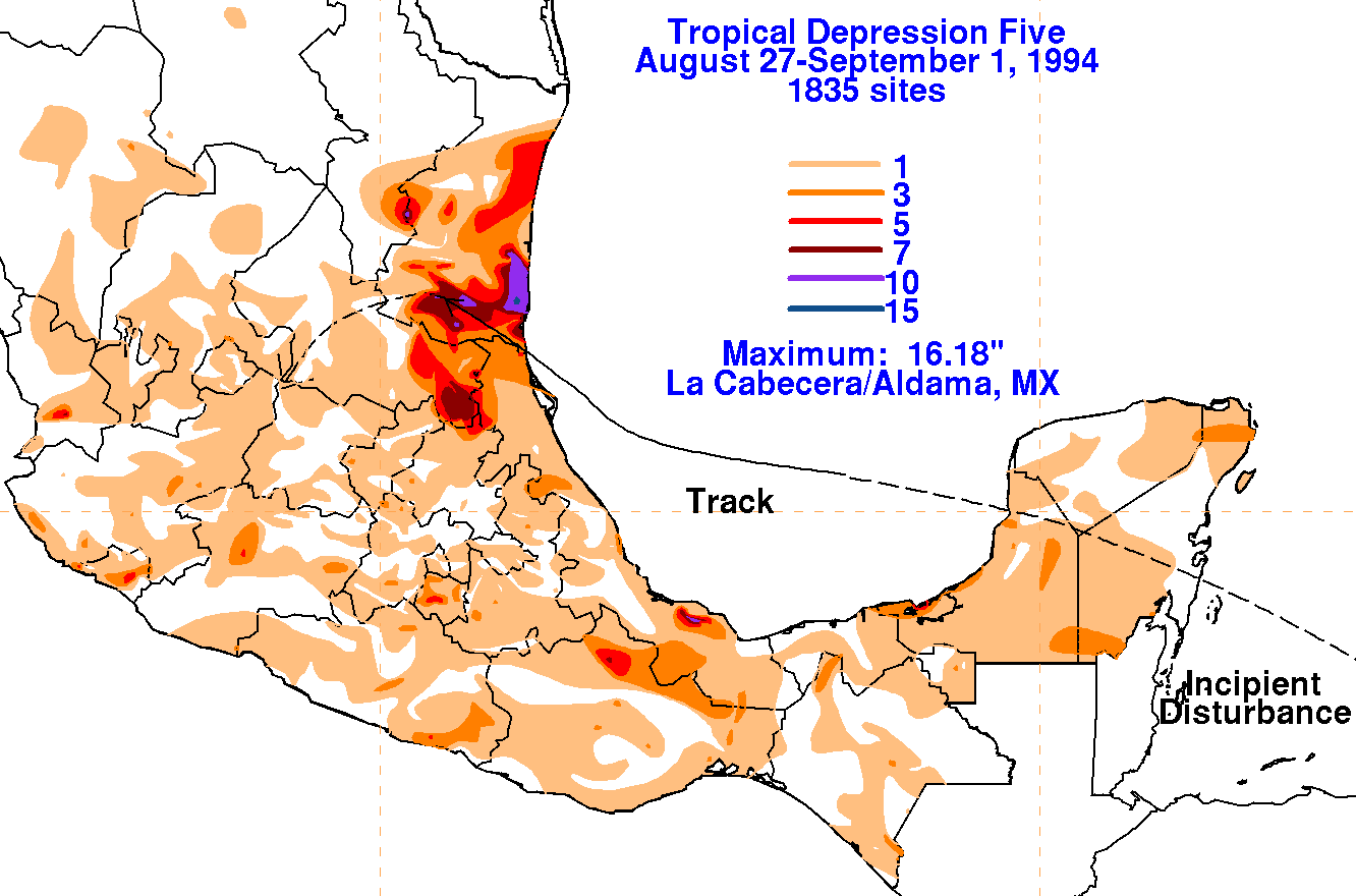 Tropical Depression Five (1994) Storm Total Rainfall