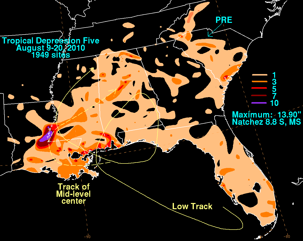 Storm Total Rainfall for T. D. 5 (2010)