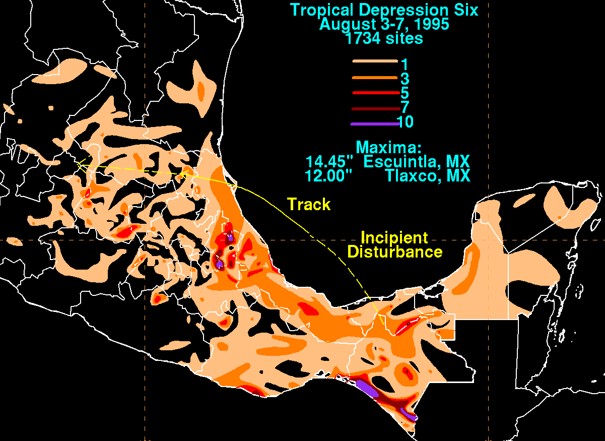 Tropical Depression Six (1995) Storm Total Rainfall