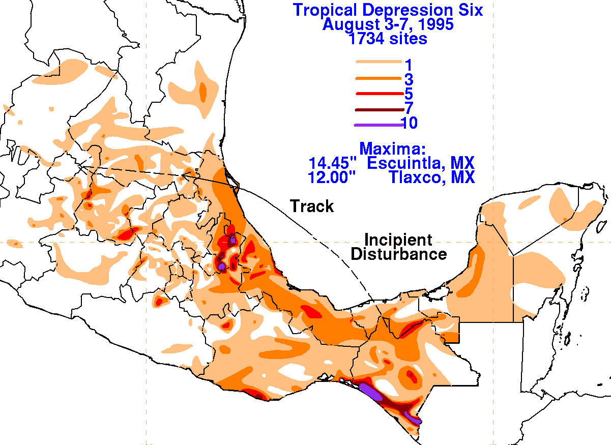 Tropical Depression Six (1995) Storm Total Rainfall