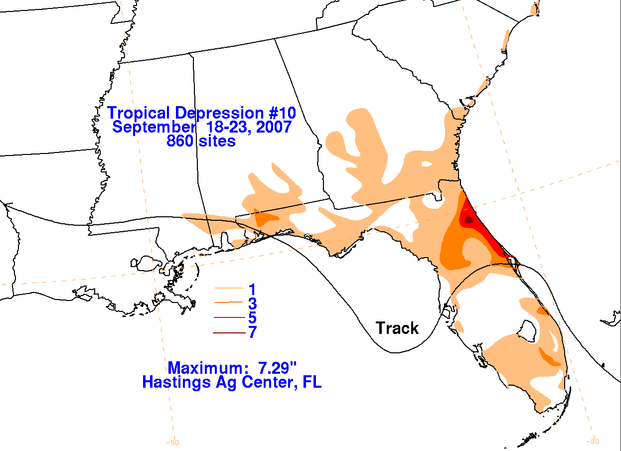 Tropical Depression #10 (2007) Storm Total Rainfall