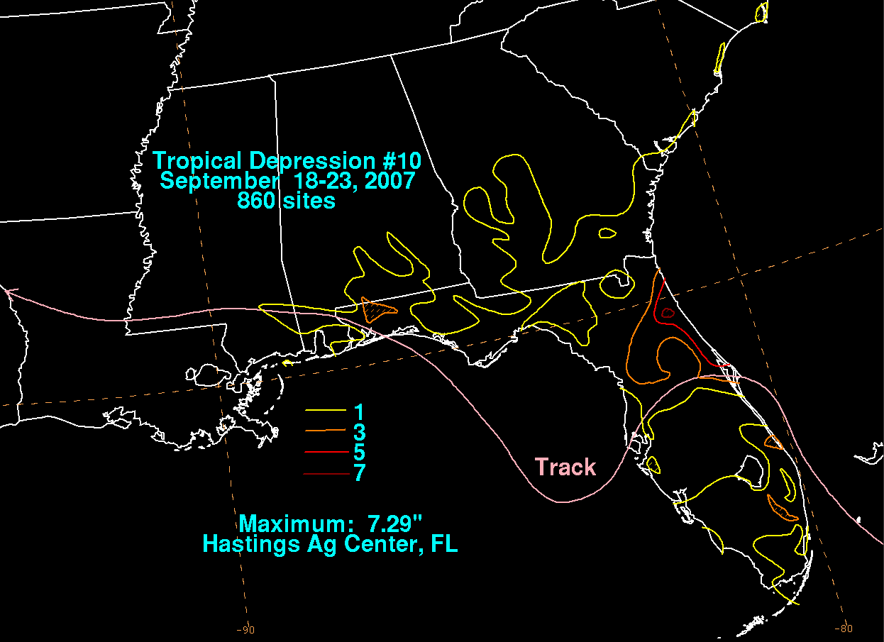 Tropical Depression #10 (2007) Storm Total Rainfall
