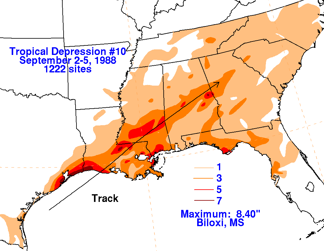 Tropical Depression 10 (1988) Storm Total Rainfall