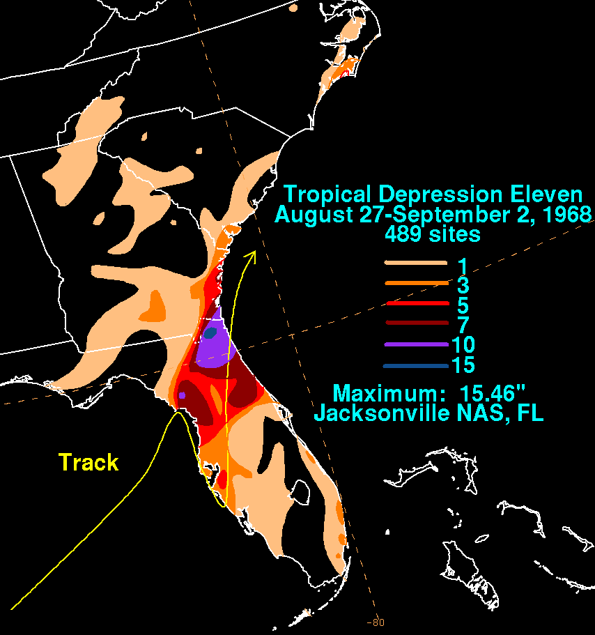Tropical Depression Eleven (1968) Rainfall