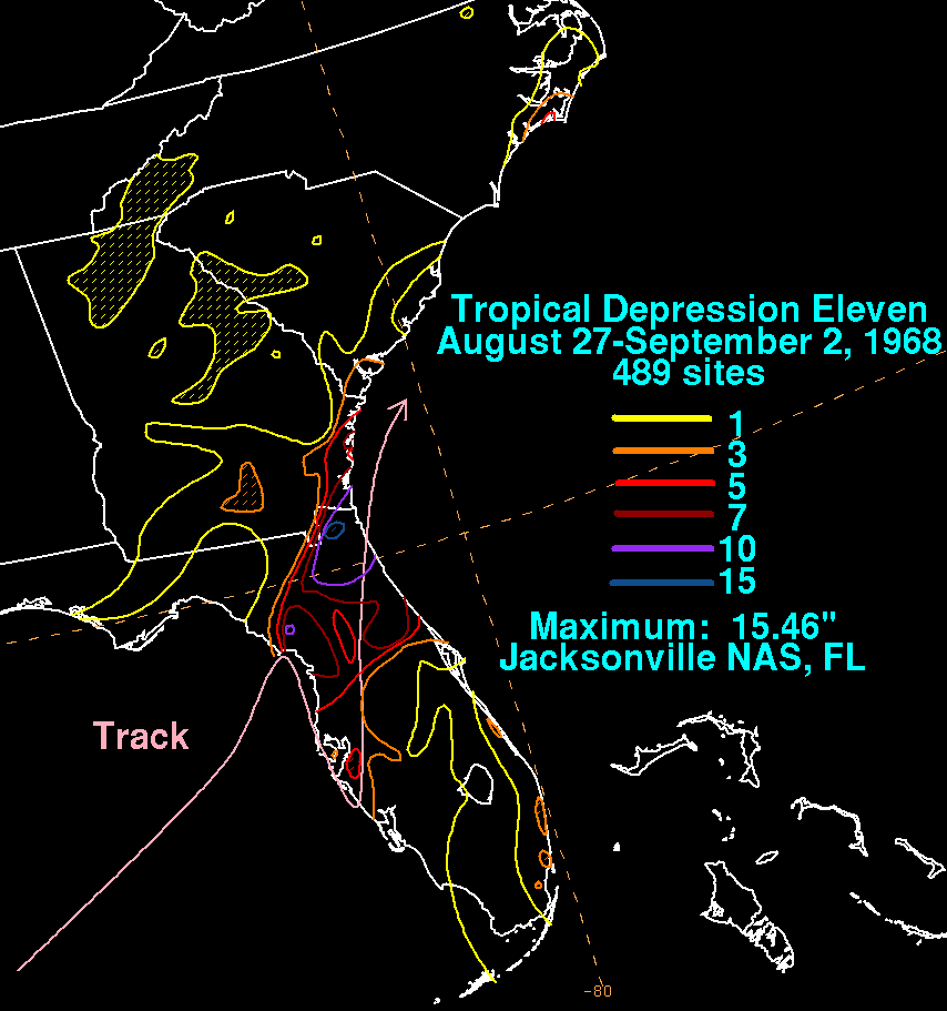 Tropical Depression Eleven (1968) Rainfall
