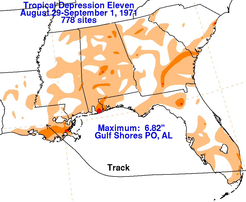 Tropical Depression Eleven (1971) Rainfall