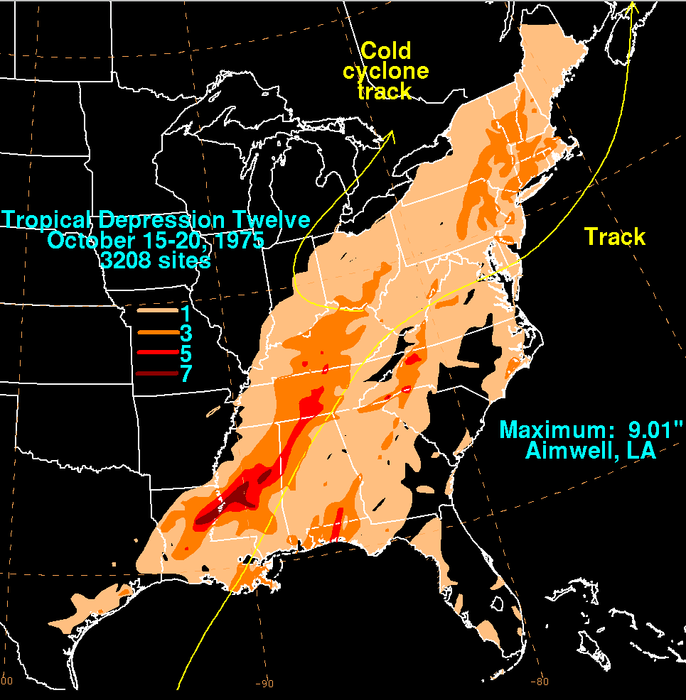 Tropical Depression Twelve (1975) Rainfall