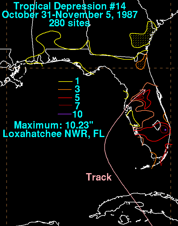 Tropical Depression #14A (1987) Storm Total Rainfall