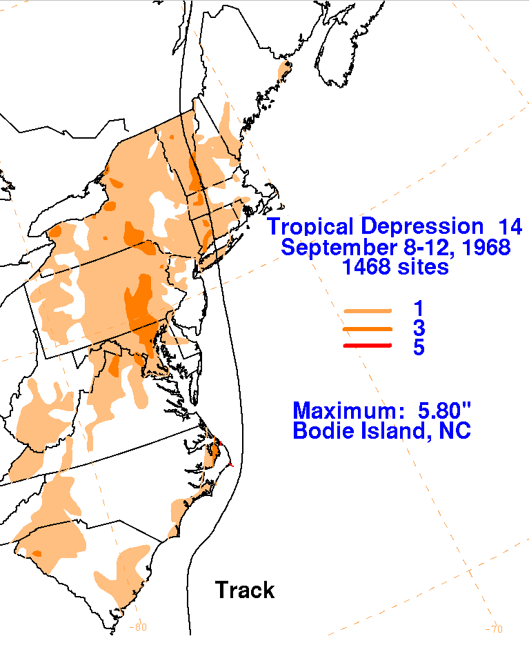 Tropical Depression Fourteen (1968) Rainfall