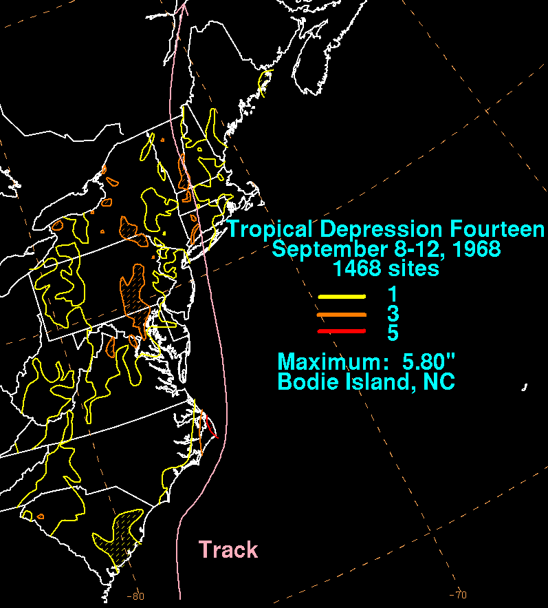 Tropical Depression Fourteen (1968) Rainfall