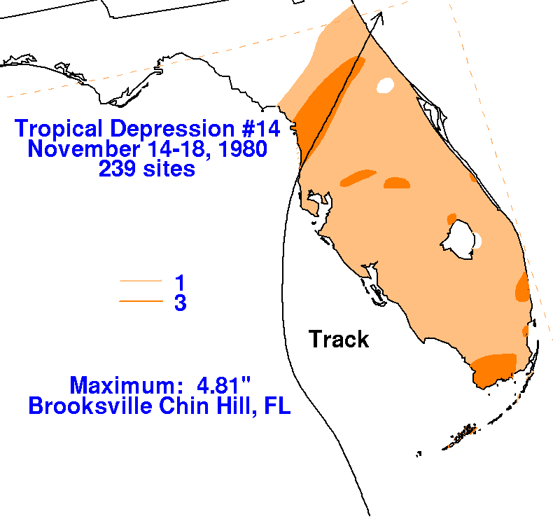 Tropical Depression Fourteen (1980) Rainfall