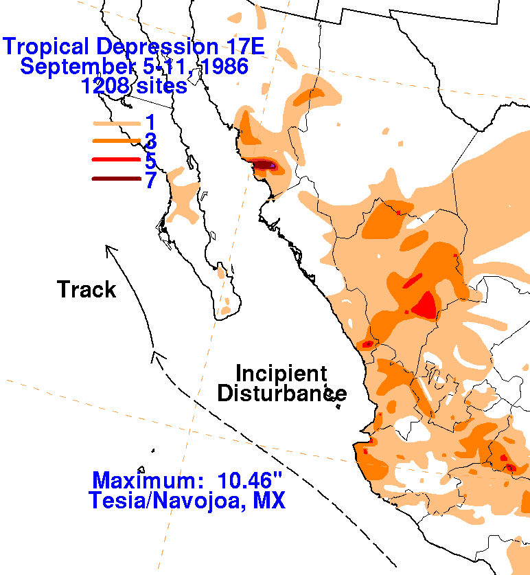 Tropical Depression 17E (1986) Rainfall