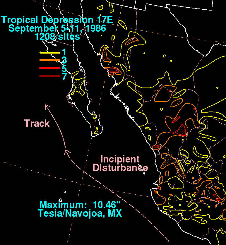 Tropical Depression 17E (1986) Rainfall