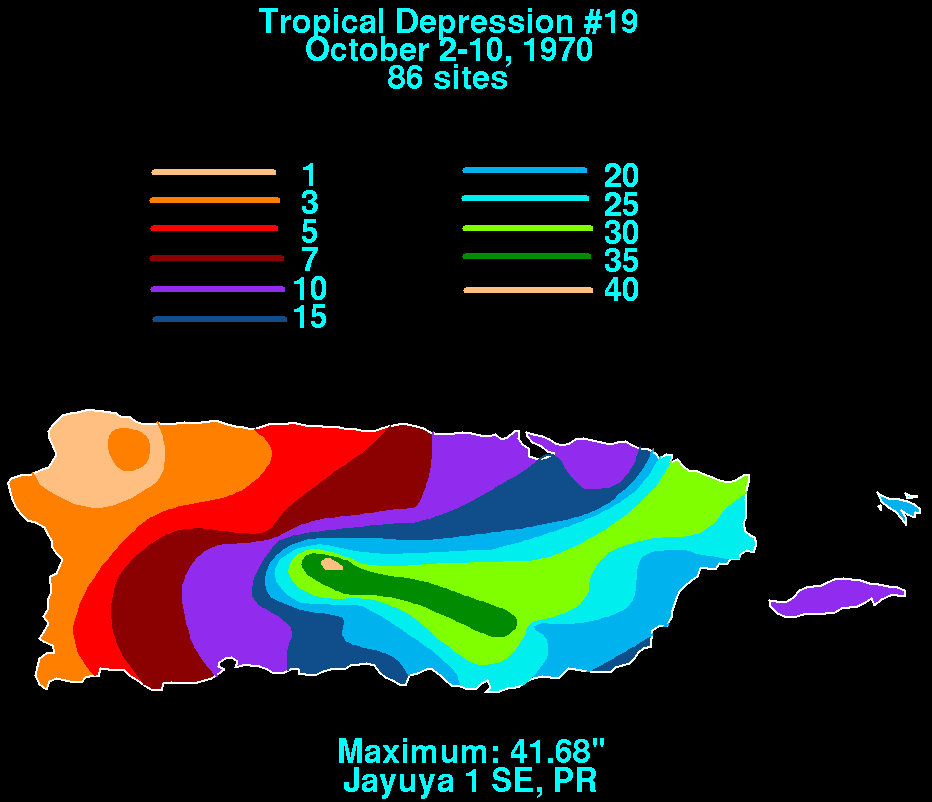 Tropical Depression #19 (1970) Storm Total Rainfall
