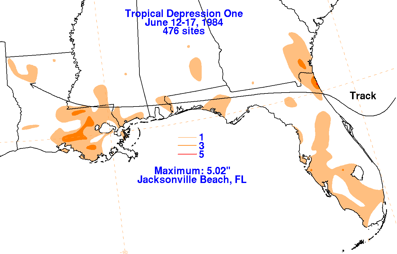 Tropical Depression One (1984) Rainfall