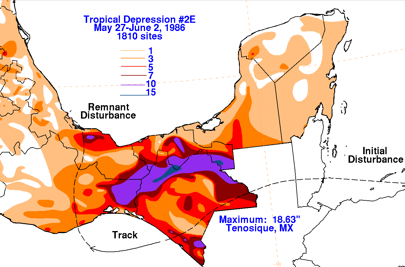 Tropical Depression 2E (1986) Rainfall