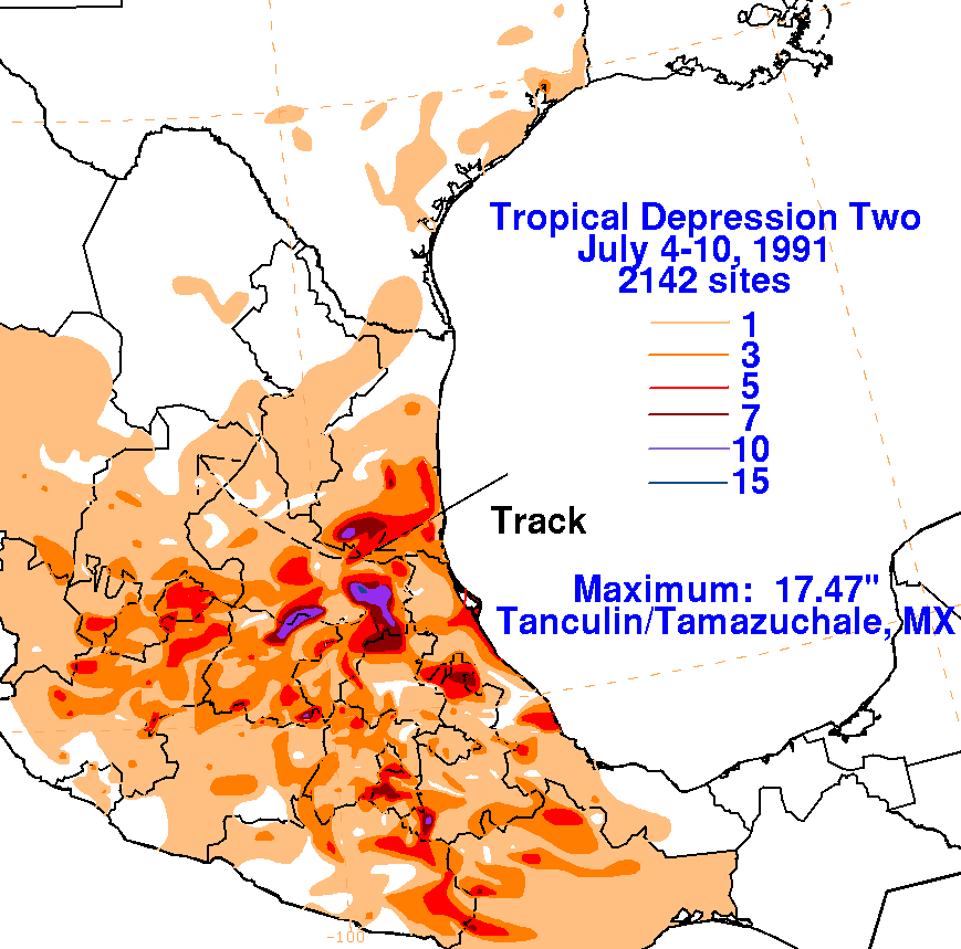 Tropical Depression Two (1991) Rainfall