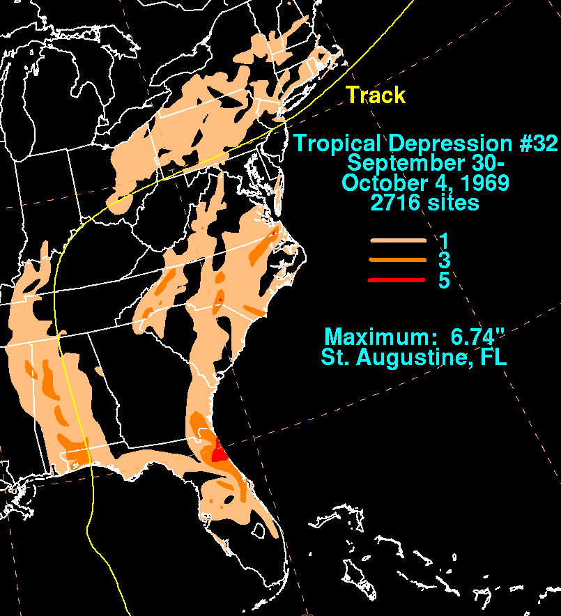 Tropical Depression #32 (1969) Storm Total Rainfall