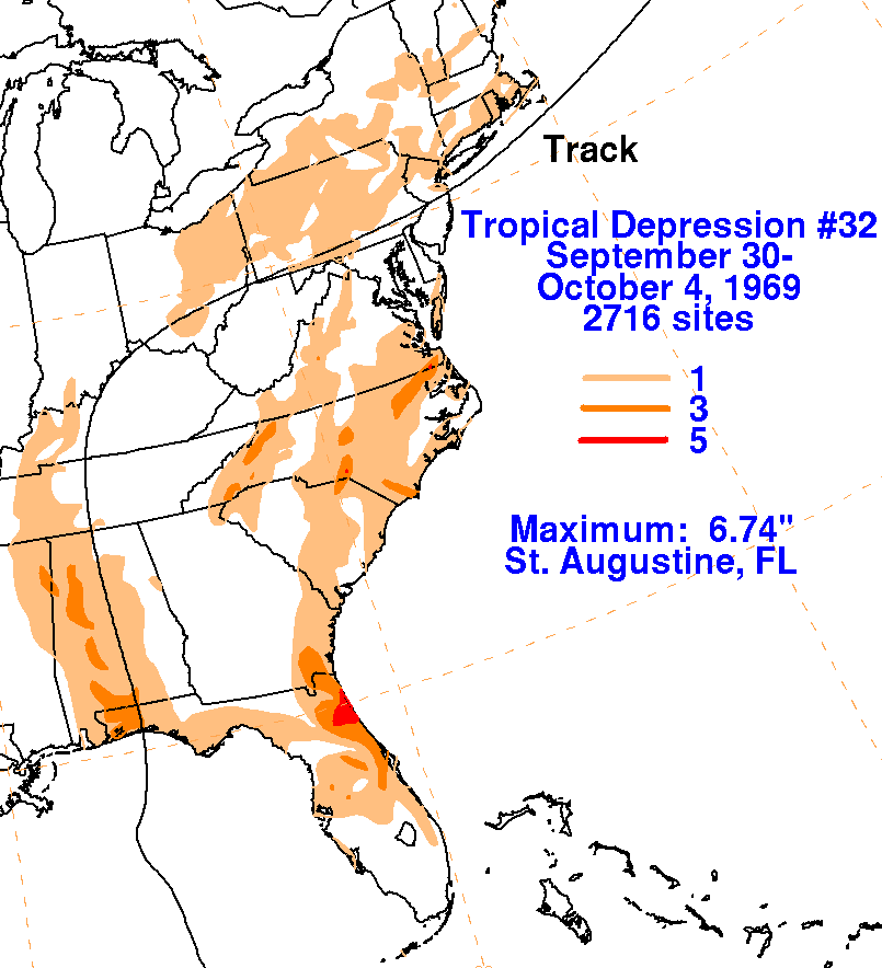 Tropical Depression #32 (1969) Storm Total Rainfall