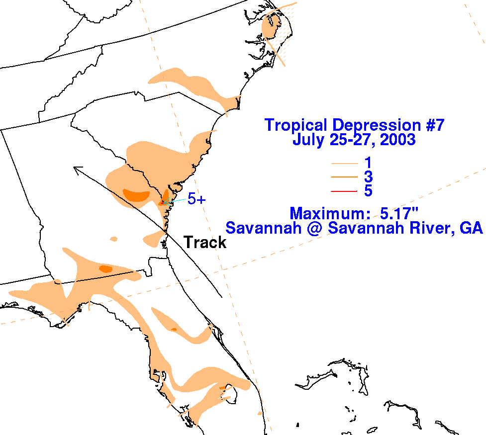 T.D. #7 of 2003 Contoured Rainfall on White Background