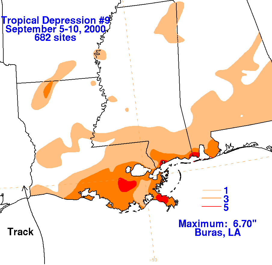 Tropical Depression #9 (2000) Storm Total Rainfall