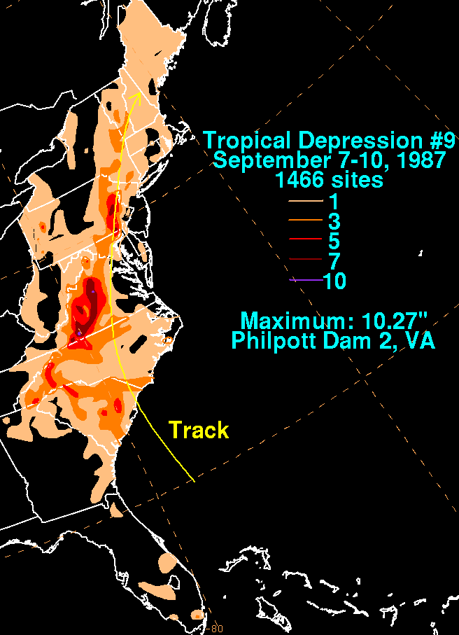Tropical Depression 9A (1987) Storm Total Rainfall