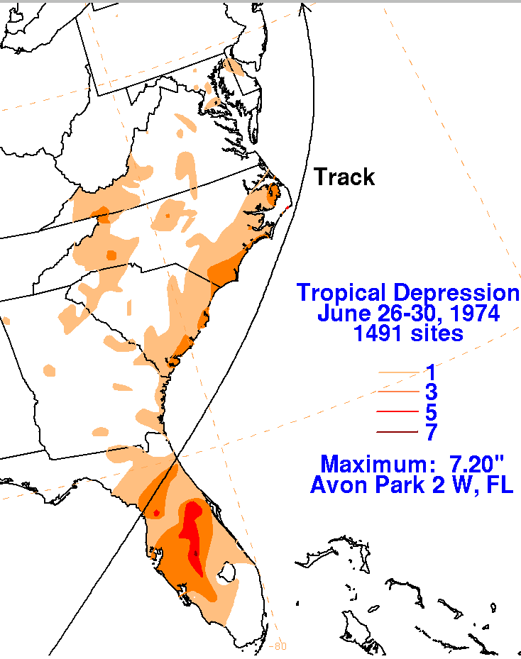 Tropical Depression (1974) Rainfall