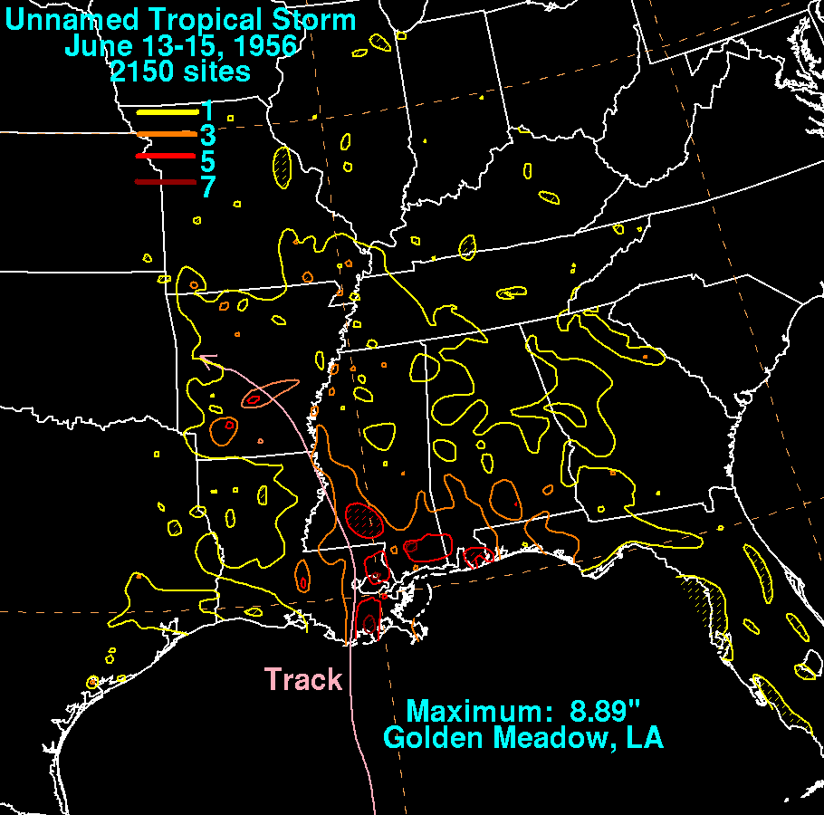 Unnamed Tropical Storm (1956) Storm Total Rainfall