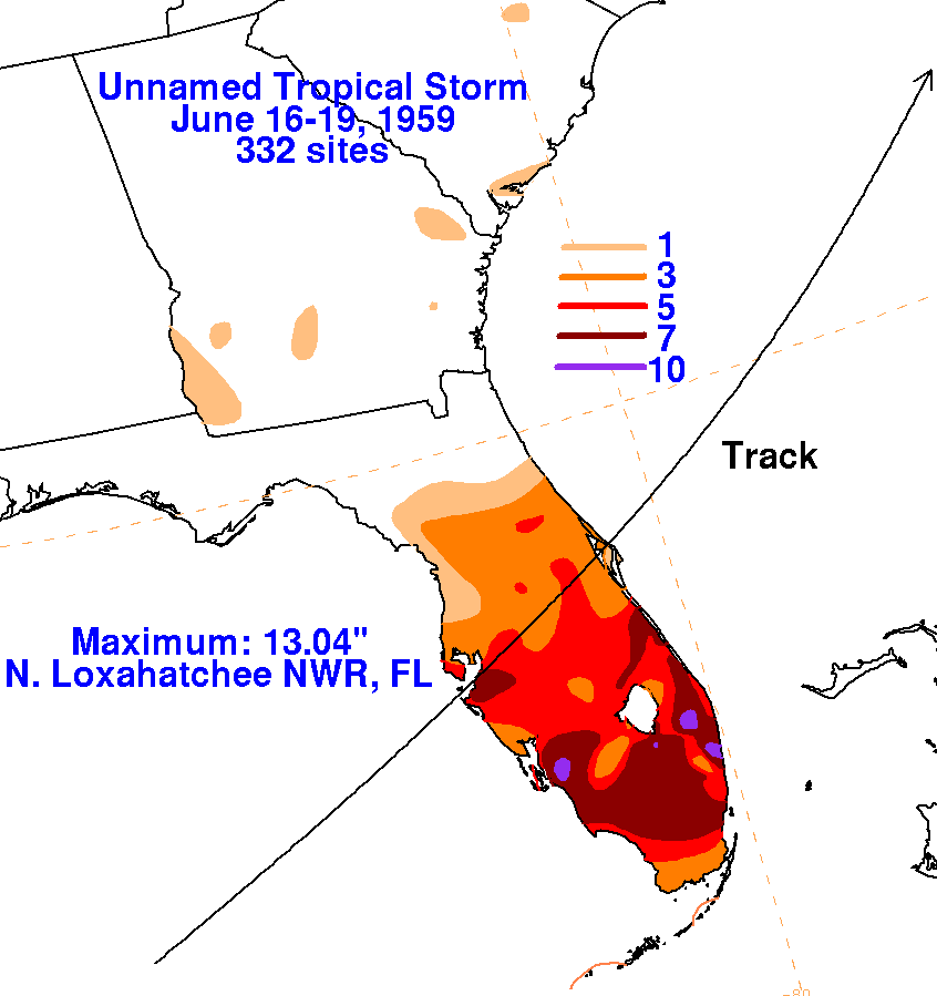 Unnamed Tropical Storm (1959) Rainfall