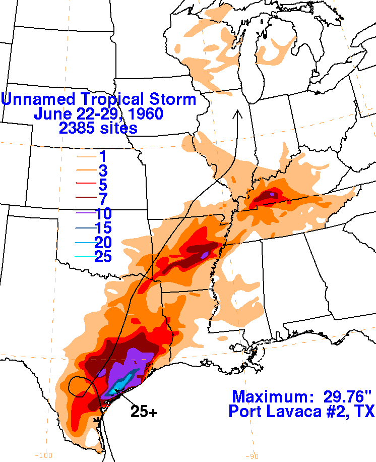 Unnamed Tropical Storm (1960) Storm Total Rainfall
