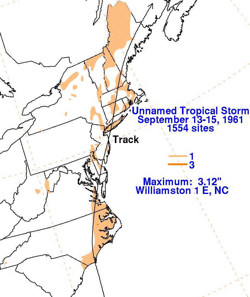 Unnamed Tropical Storm (1961) Storm Total Rainfall