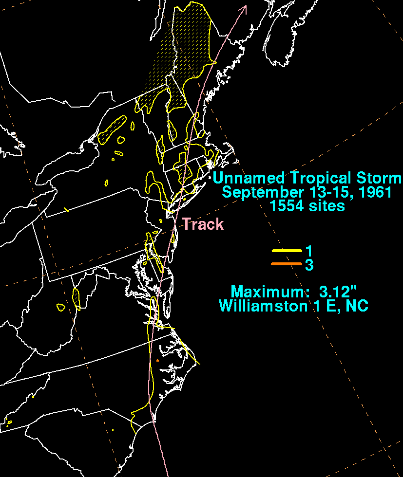 Unnamed Tropical Storm (1961) Storm Total Rainfall