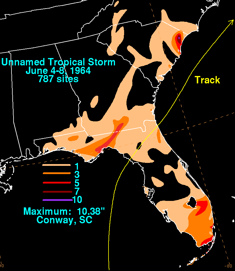 Unnamed Tropical Storm (1964) Rainfall Image