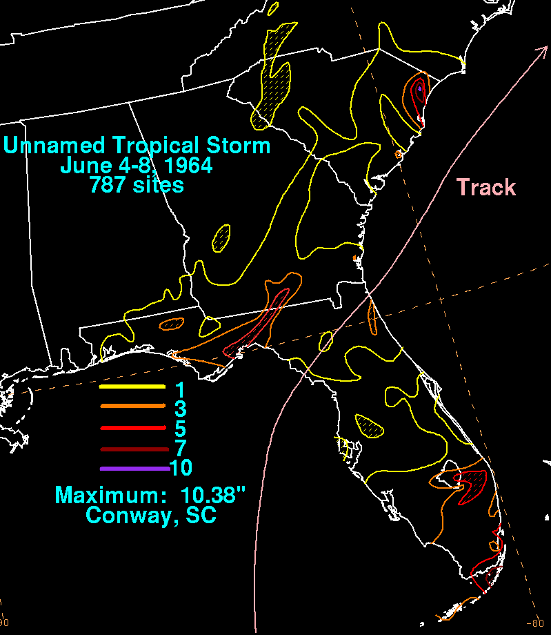 Unnamed Tropical Storm (1964) Rainfall Image