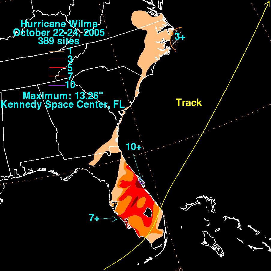 Hurricane Wilma (2005) Filled Contour Rainfall