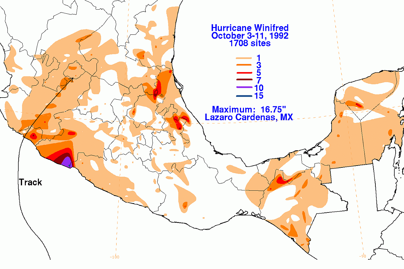 Winifred (1992) Storm Total Rainfall