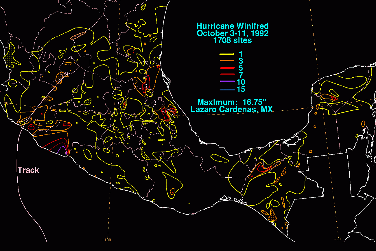 Winifred (1992) Storm Total Rainfall