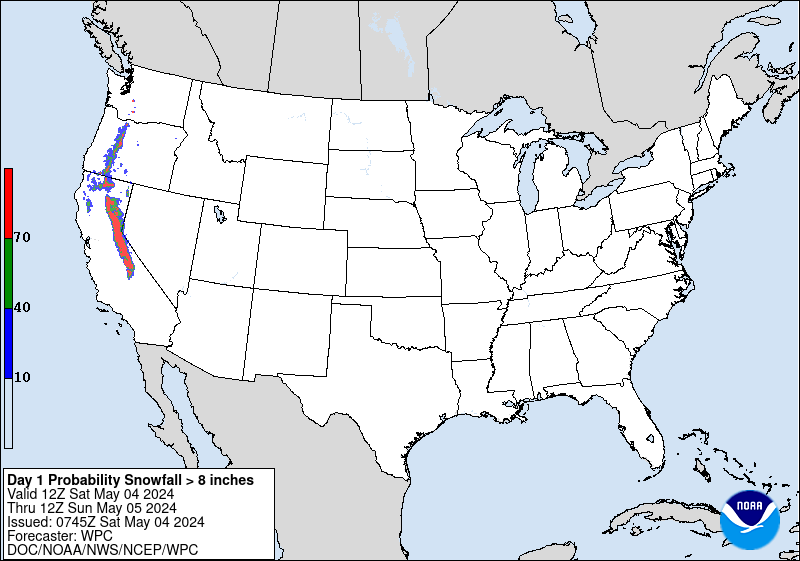 Day 1 Probability of Snowfall Greater than or Equal to 8 Inches