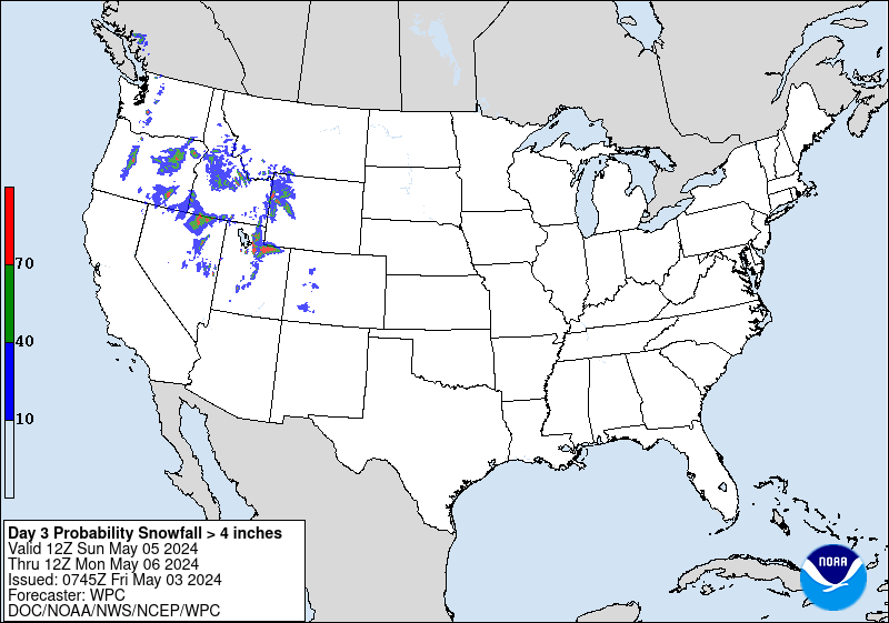 Day 3 Probability of Snowfall Greater than or Equal to 4 Inches