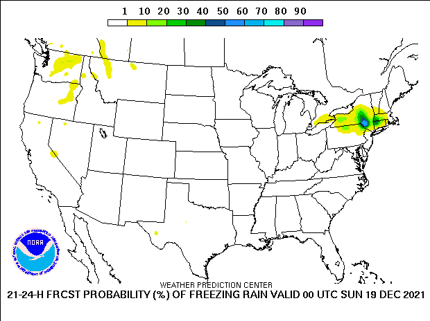 3-hour probability of freezing rain ending at 00Z December 19, 2021