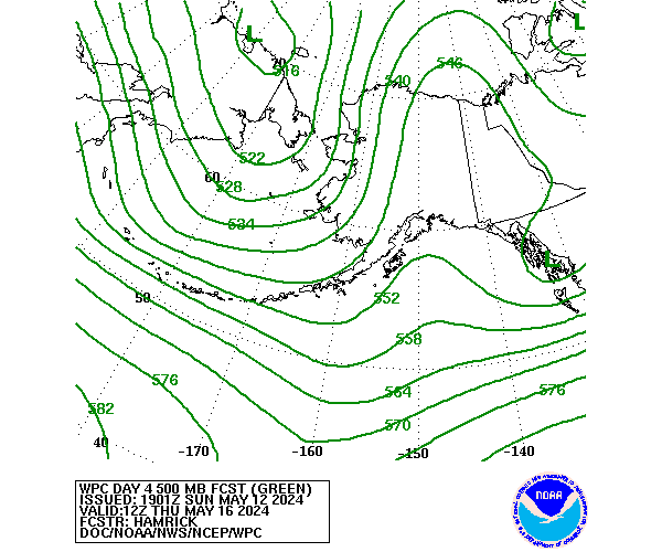 WPC Forecast of 500mb Heights valid on Day 4