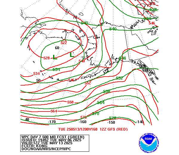 WPC and GFS Forecast of 500mb Heights valid on Day 7