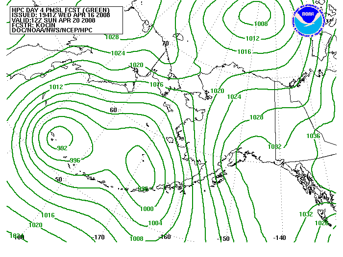 WPC Forecast of Sea Level Pressure valid on Day 4