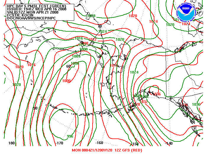 WPC and GFS Forecast of Sea Level Pressure valid on Day 5
