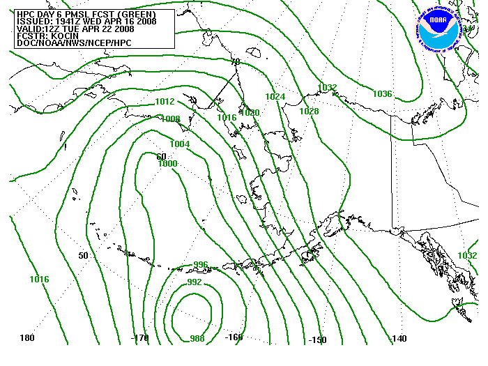 WPC Forecast of Sea Level Pressure valid on Day 6