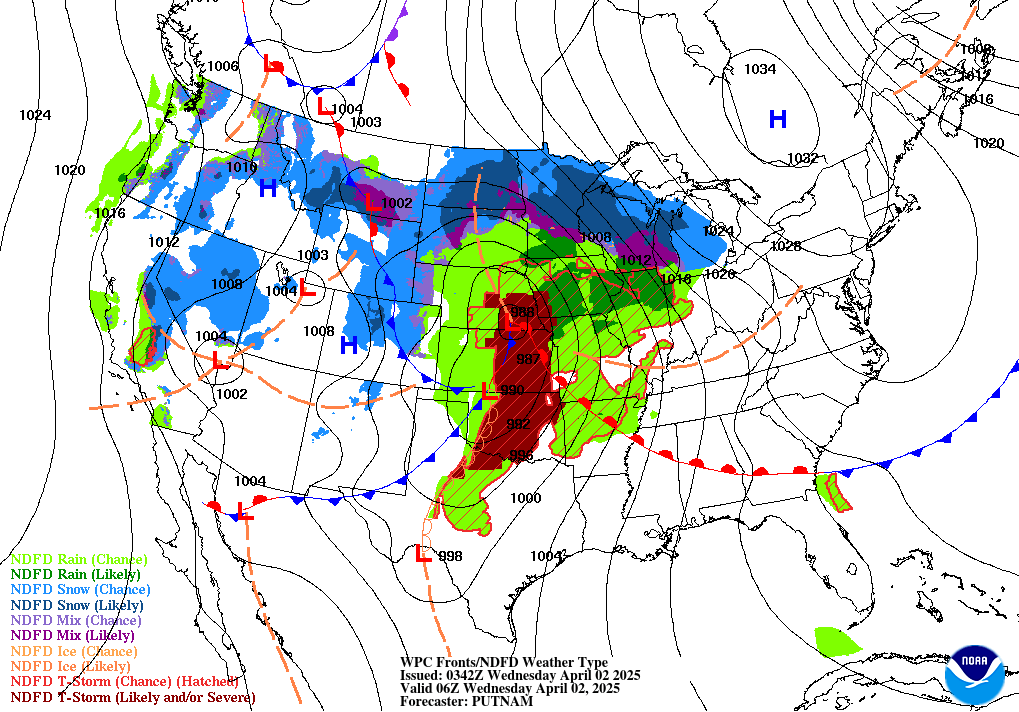 Forecast of Fronts/Pressure and Weather valid Wed 18Z